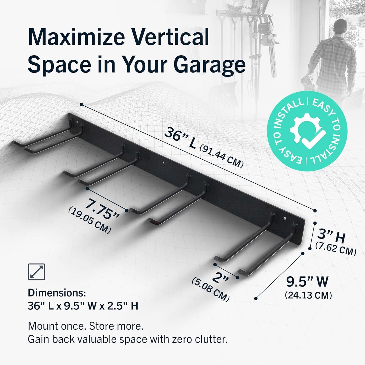 StoreYourBoard 72" Garage Tool Organizer Wall Mount - Heavy Duty Storage Rack for Yard Tools | 8 PVC Coated Hooks