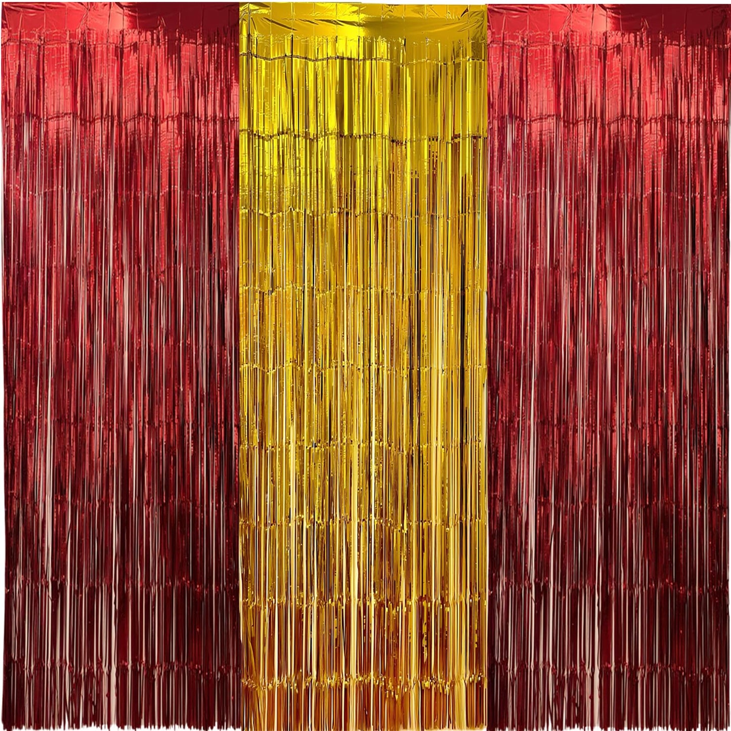 3 Packs Red Gold Foil Fringe Curtains Extra Wide 9.9ft for Birthday Party Tinsel Backdrop Movie Night Decor Farewell Party Streamer,Retirement Decorations, Backdrop for Graduations Each 3.3 x 6.5 ft