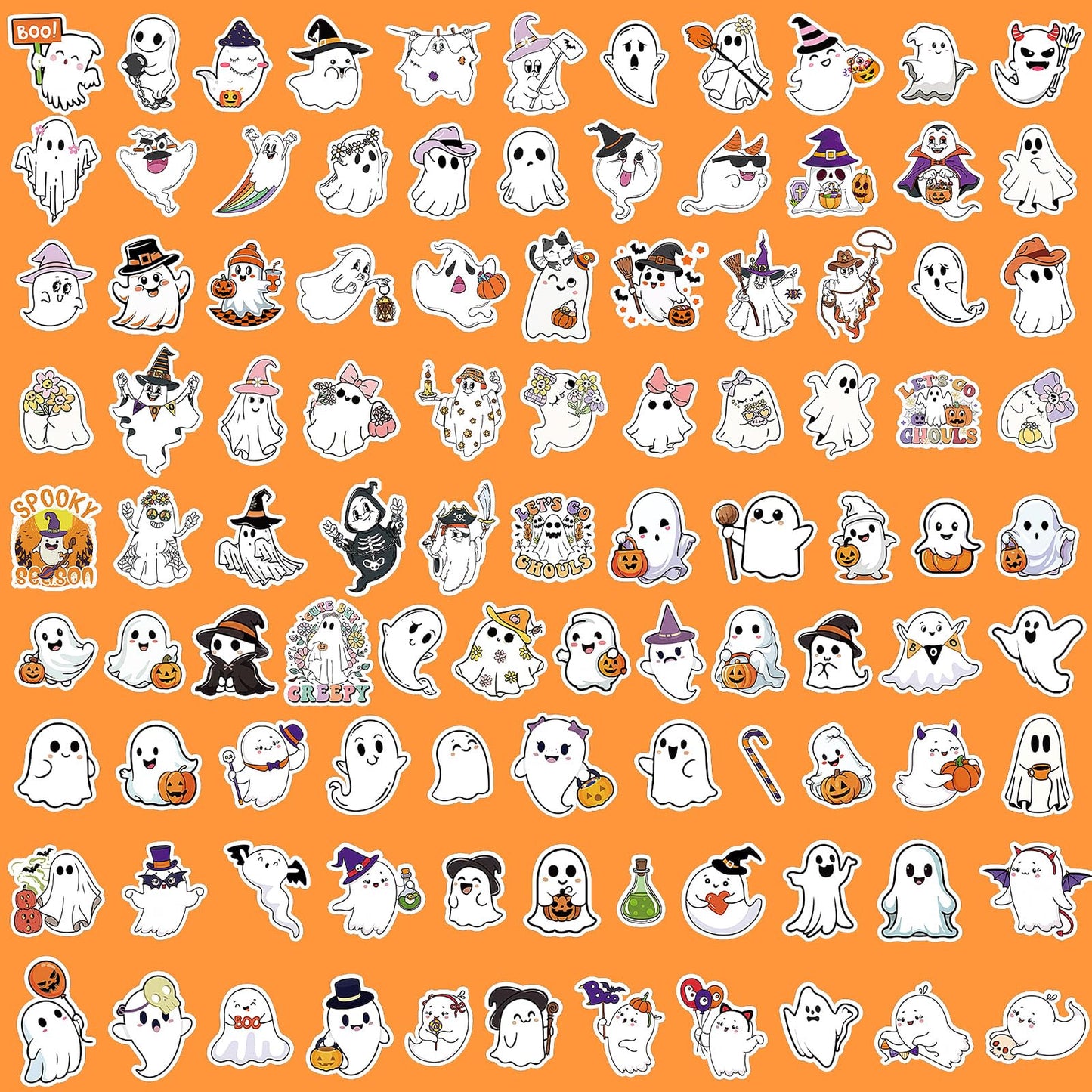 JULBEAR 200 PCS Ghost Stickers Cute Halloween Ghost Sticker Self-Adhesive White Ghost Label Decal for Craft Laptops Water Bottles and Envelopes Seal