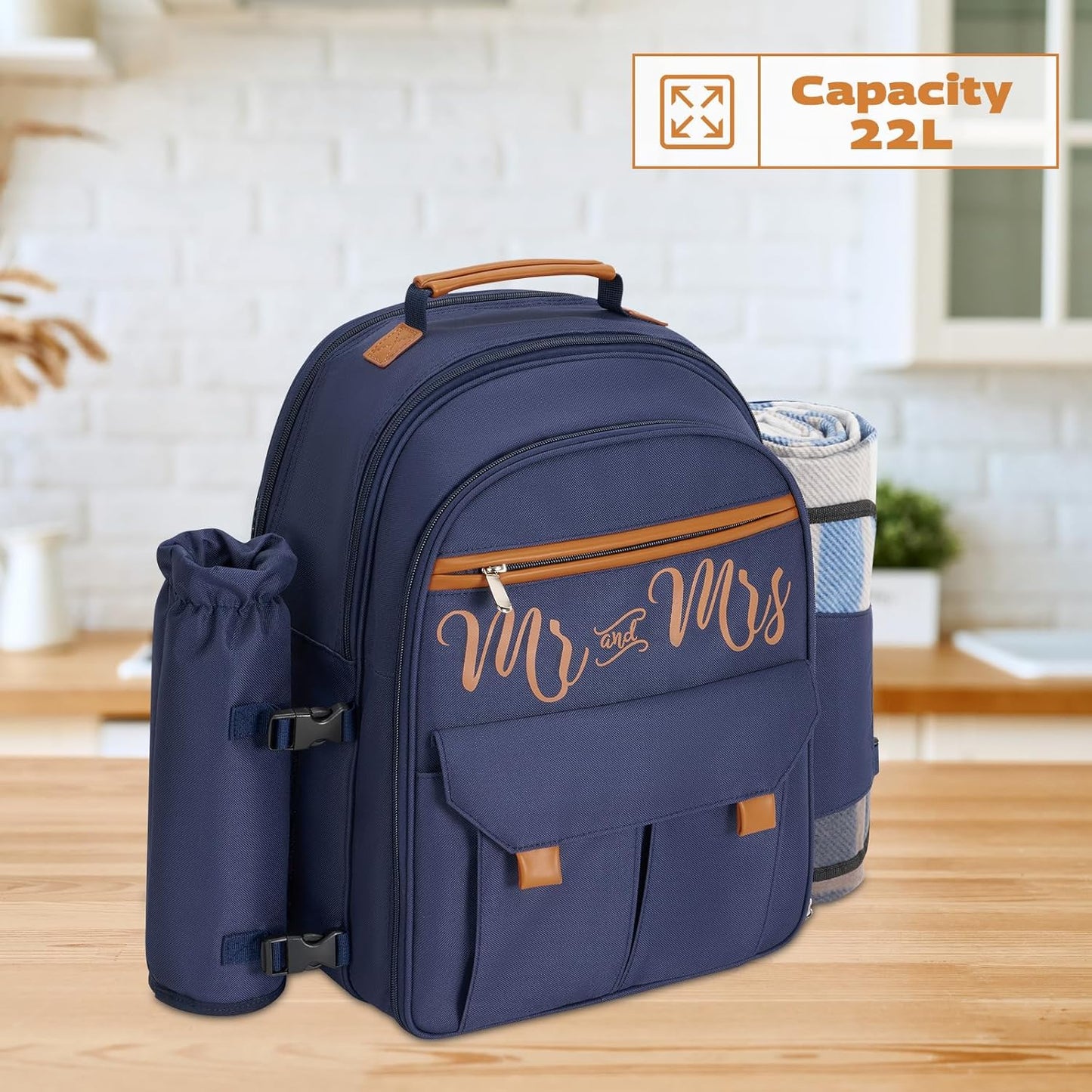 Couple Gifts 22L Picnic Basket Set, Grey Insulated Picnic Backpack for 2, Leak Proof Cooler Camping Gifts, Cool Bridal Shower Gifts Anniversary Engagement Wedding Gifts for Couples, Mr and Mrs Gifts
