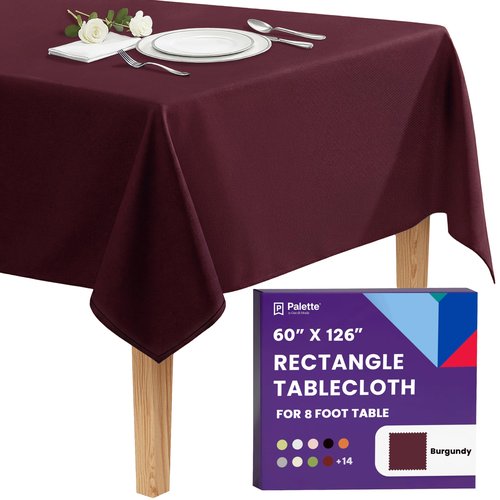 Gee Di Moda Rectangle Tablecloth - 60 x 126 Inch Burgundy Table Cloth for 8 Foot Rectangle Tables - Heavy Duty Washable Fabric - for Holiday Party, Dinner, Weddings, Baby Shower & Events