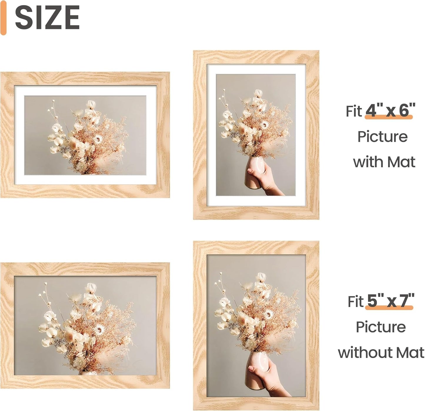 Upsimples 5x7 Picture Frame - Versatile Display for 4x6 or 5x7 Photos | Natural Finish, 1 Pack