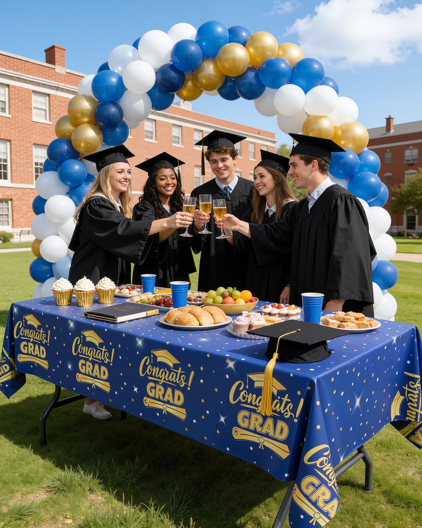Niuara Blue Graduation Tablecloth 2026 – 4 Pack 54" x 108" Disposable Tablecloths for 6FT Tables, Class of 2026 Graduation Party Decorations & Supplies