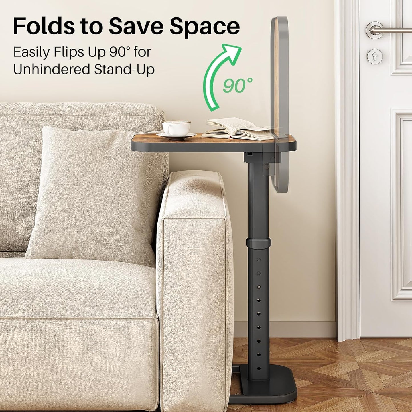 Kitstorack TV Tray Table - Adjustable Height & Flip-Top Design | C-Shaped Snack Table for Couch & Sofa