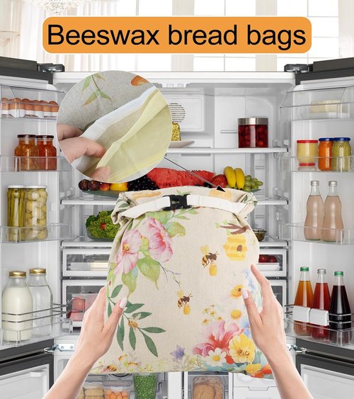 Beeswax Bread Bags by Eco-Friendly | 2-Pack Reusable Organic Linen for Sourdough & Fresh Food Storage