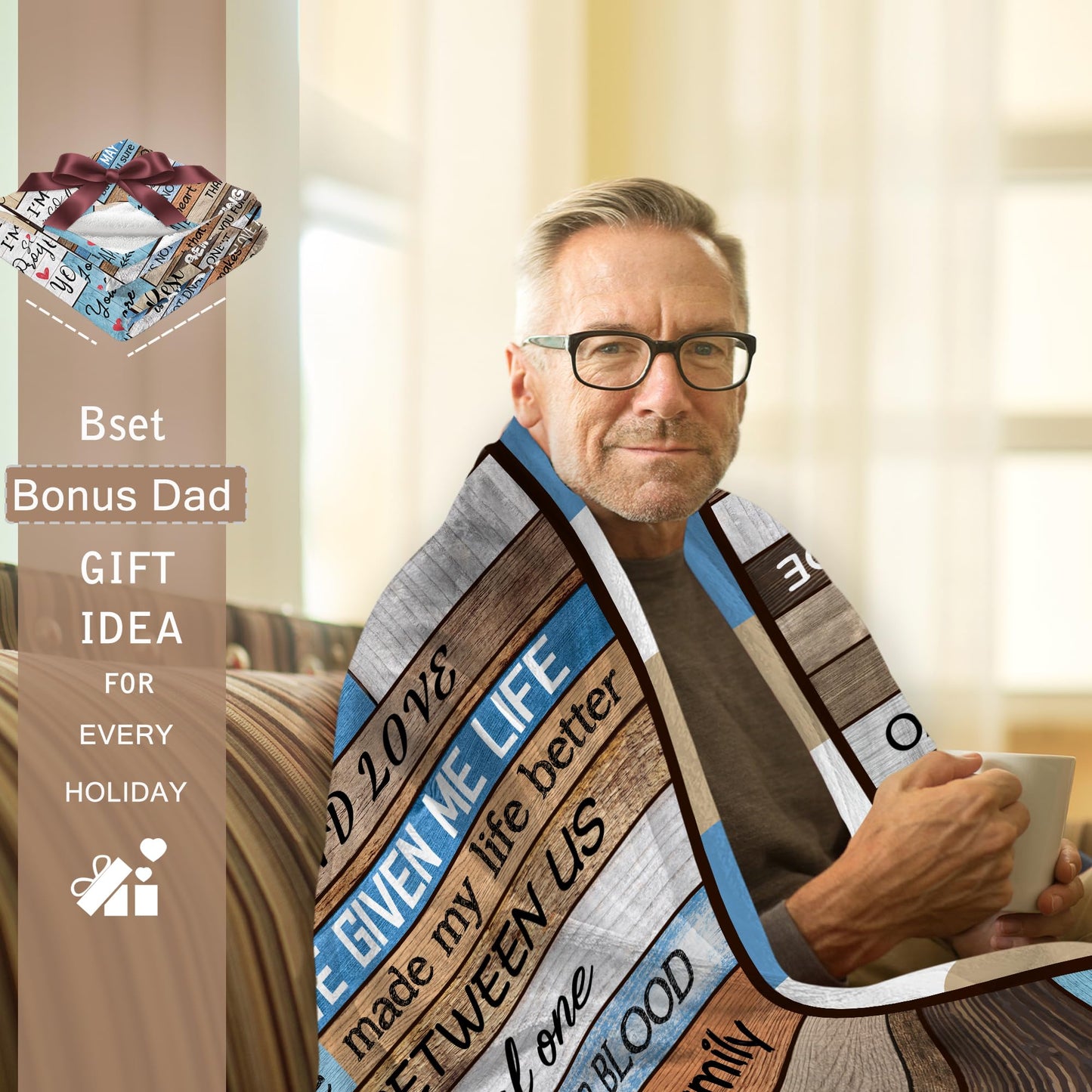 Kieetlan Gifts for Bonus Dad, Cool Bonus Dad Birthday Gifts Idea, Best Gifts for Stepped Dad from Daughter Son, Bonus Dad Father’s Day Blanket 60"X80"