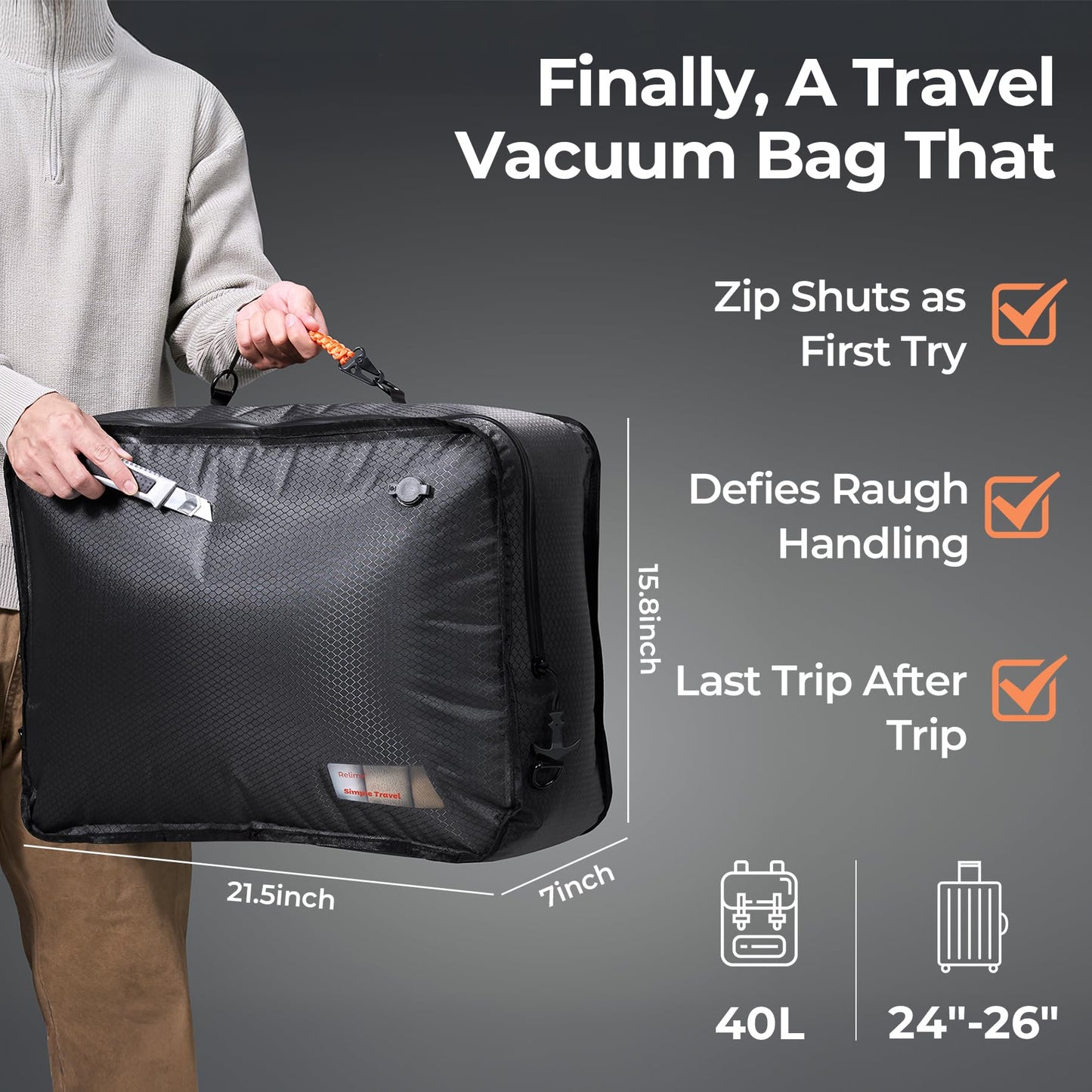 Relime Apex Series Vacuum Bags for Travel Luggage, 180° Open, Reusable Compression Bags for travel Pack, Vacuum Seal Packing Cube for Cloth (2Large+Pump)