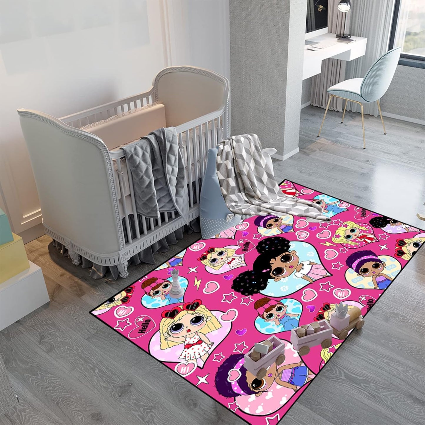 Girls Rugs for Bedroom Cute Black Girls Rugs for Living Room Large Pink Sofa Floor Mats Room Decor, 5x7 Feet