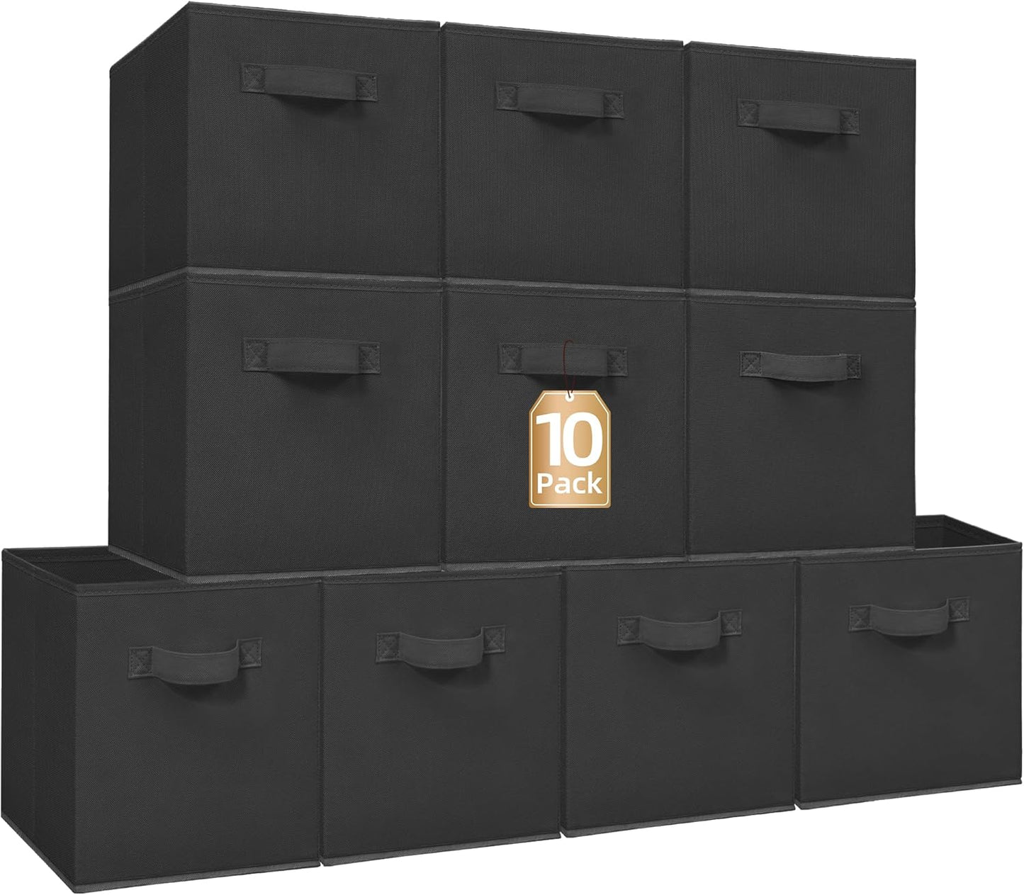 Storage Maniac Storage Cubes - 11-Inch Collapsible Bins with Handles | 10-Pack Durable Black Fabric Bins for Closet & Office Organization
