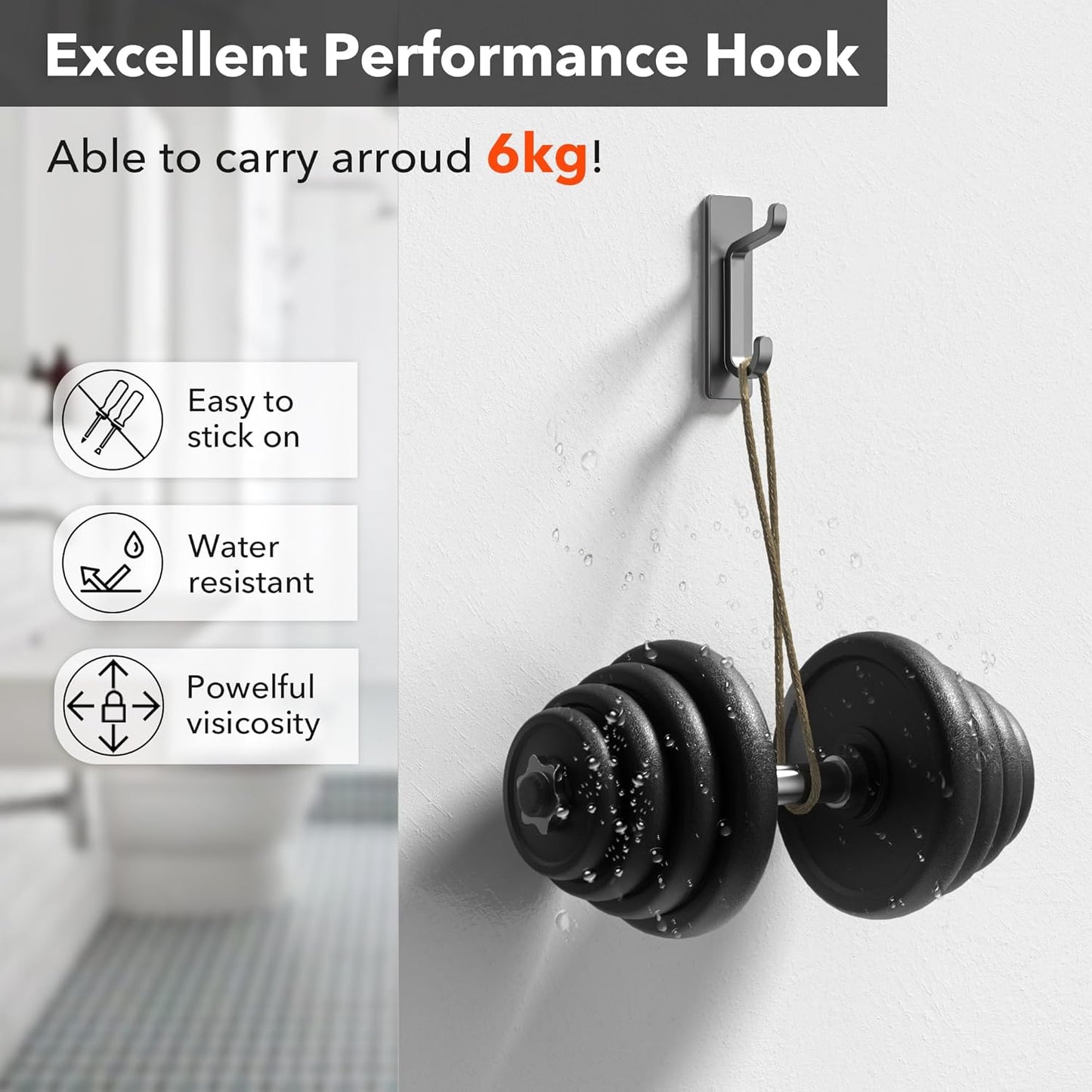 Pickpiff Wall Hooks - 13LB Strong Adhesive Coat & Towel Hangers | Grey 4-Pack for Easy Organization