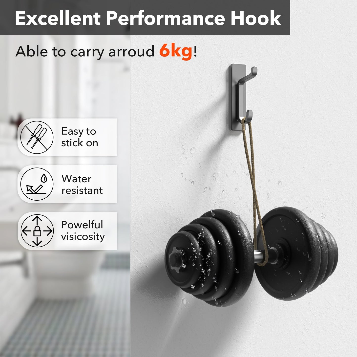 pickpiff Wall Hooks for Coat and Towel: 13LB Strong Adhesive Door Hanger Stick on, Grey 4 Pack