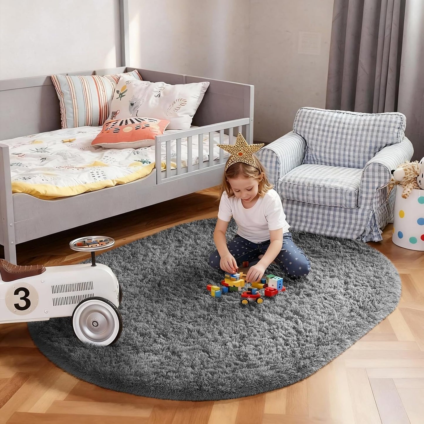 Ophanie Grey Oval Area Rug - Soft Plush Shaggy Carpet for Bedroom & Living Room | 3x5 ft