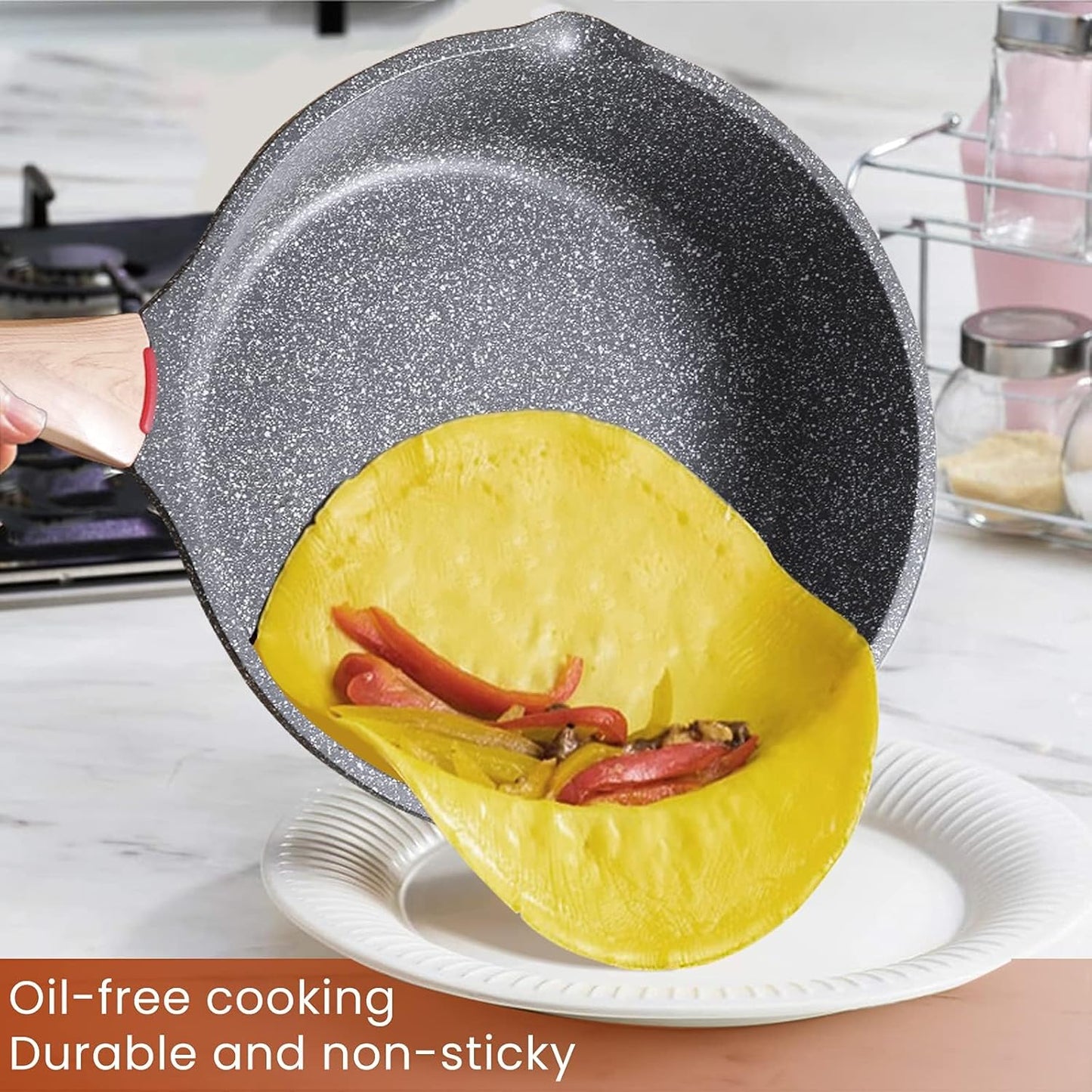 Starunder Nonstick Induction Frying Pan - Scratch-Resistant Swiss Granite Cookware Set, 8 Inch