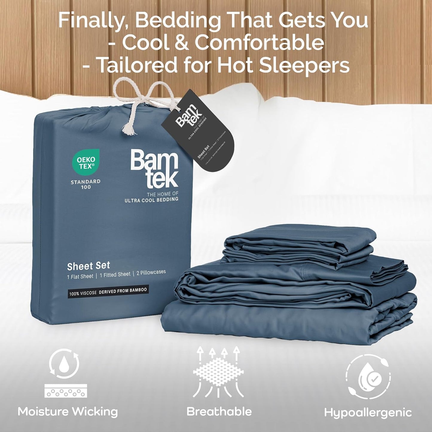 Viscose Bamboo Twin XL Sheets - Cooling Bedding Set for Hot Sleepers | Silky Soft 16-Inch Deep Pocket, Storm - 3PC