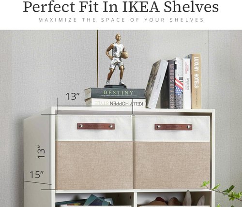 DECOMOMO Kallax Storage Cubes - 13x15x13 Organizing Bins in Beige and White | 3-Pack for Easy Shelving