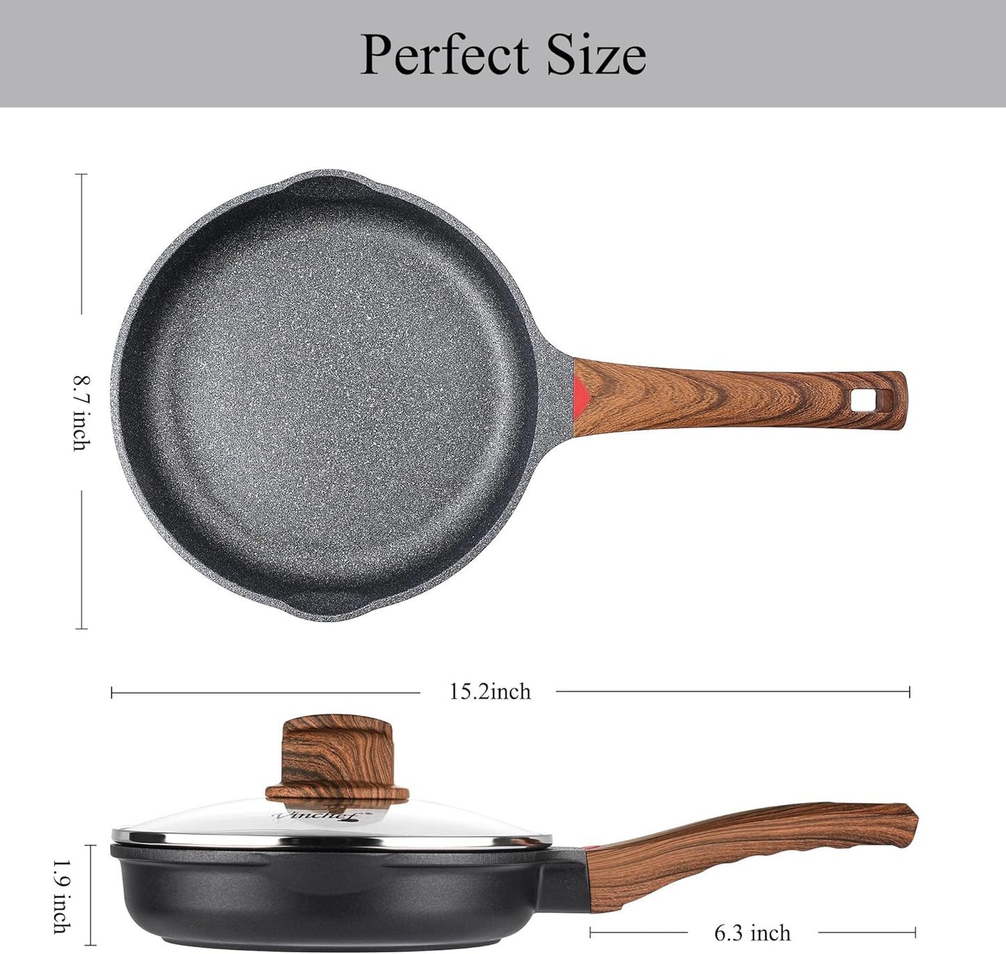Vinchef 8" Non-Stick Frying Pan - Induction-Ready Skillet with Lid | Non-Toxic Cookware for All Stoves