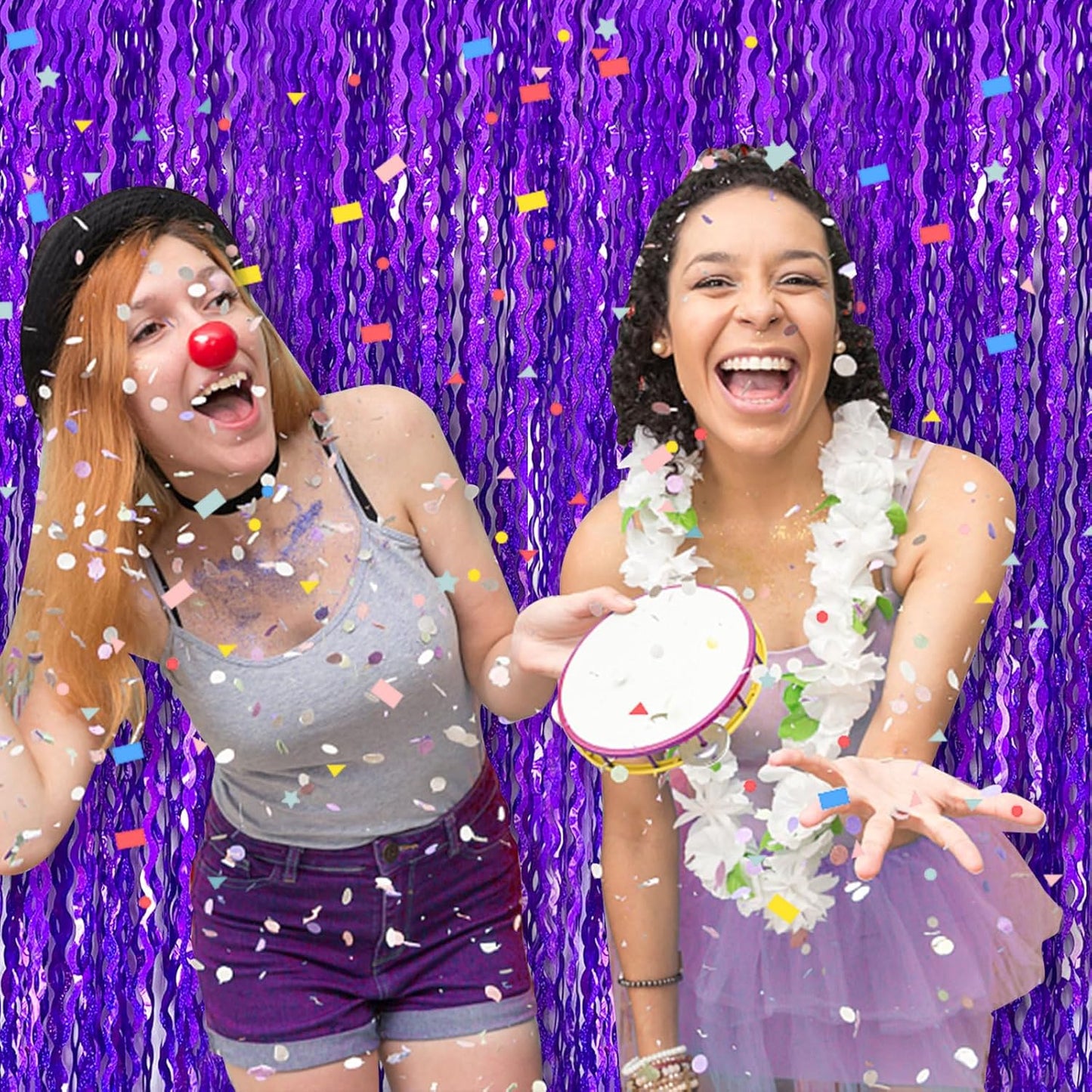 Skiennix 2-Pack Purple Tinsel Foil Fringe Curtains - Sparkling Backdrop for Parties & Events