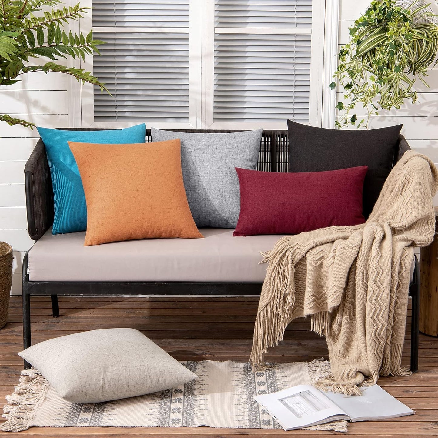MIULEE Outdoor Throw Pillow Covers - Waterproof Decorative Linen Cushion Shams | 18x18 Inch, Black - Perfect for Fall & Halloween