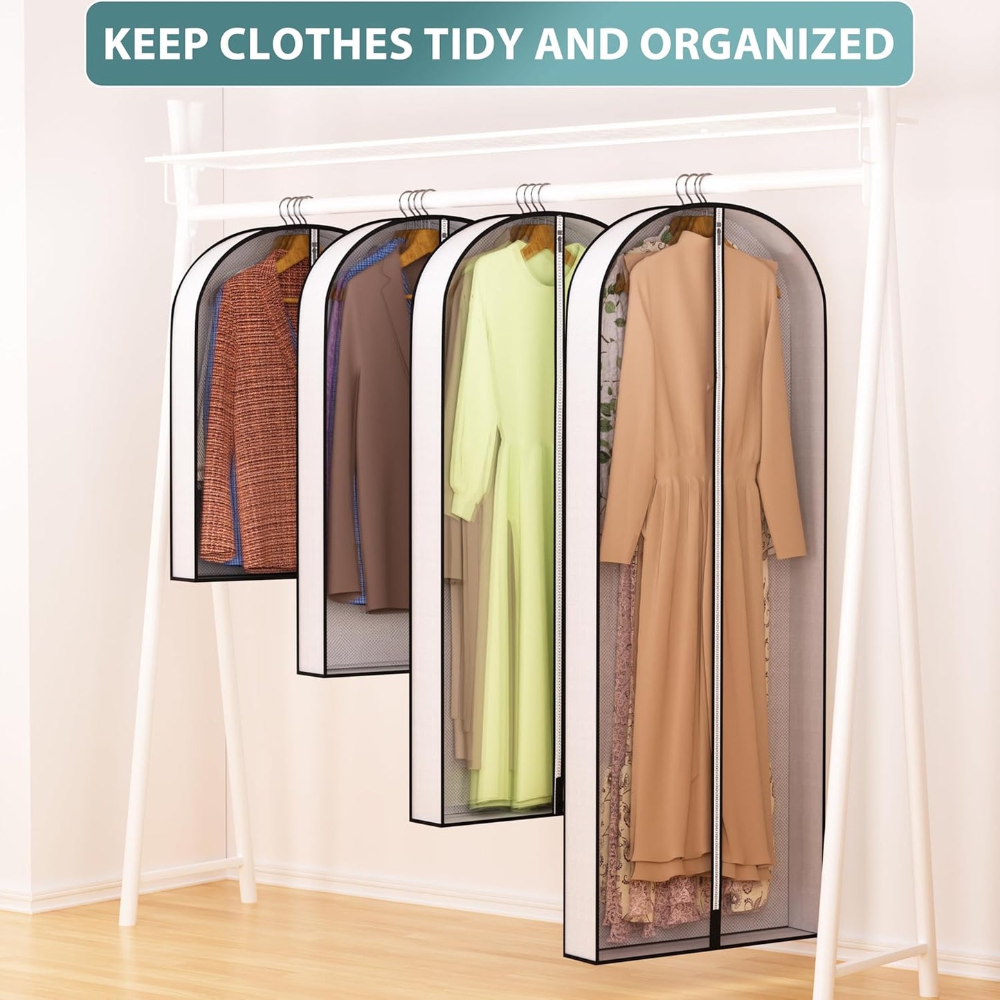 Liuoud 60” Garment Bags - Breathable Fabric with Clear Window & Metal Zipper | 5 Pack for Dresses & Suits