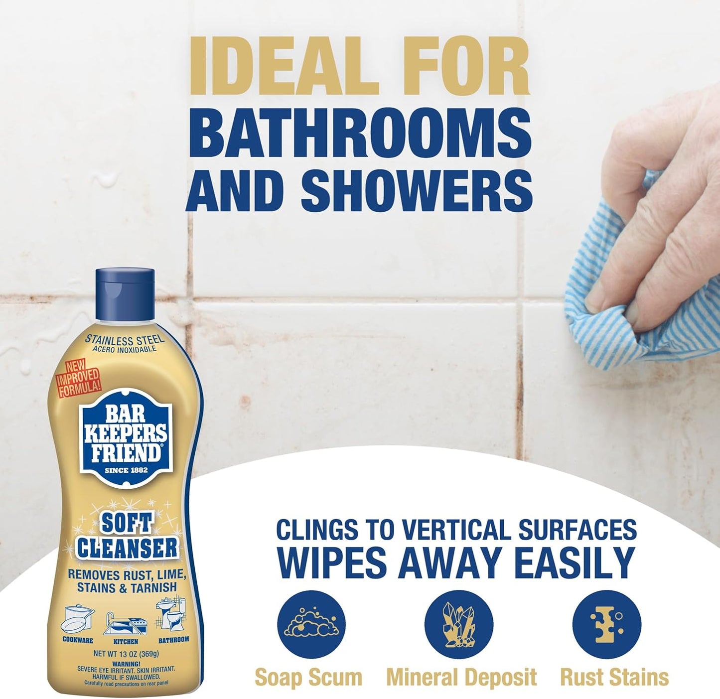 Bar Keepers Friend Soft Cleanser - 13 oz Liquid | Multipurpose Surface Cleaner for Soap Scum & Grease