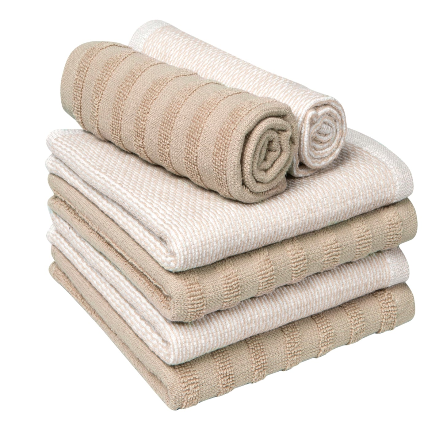 Bumble Premium Dish Cloths 13"x13" (6 Pack) | 100% Natural Ring Spun Cotton | 400 GSM | Highly Absorbent & Soft |Yarn Dyed & Solid Dyed Terry Dish Cloth Set - Tan