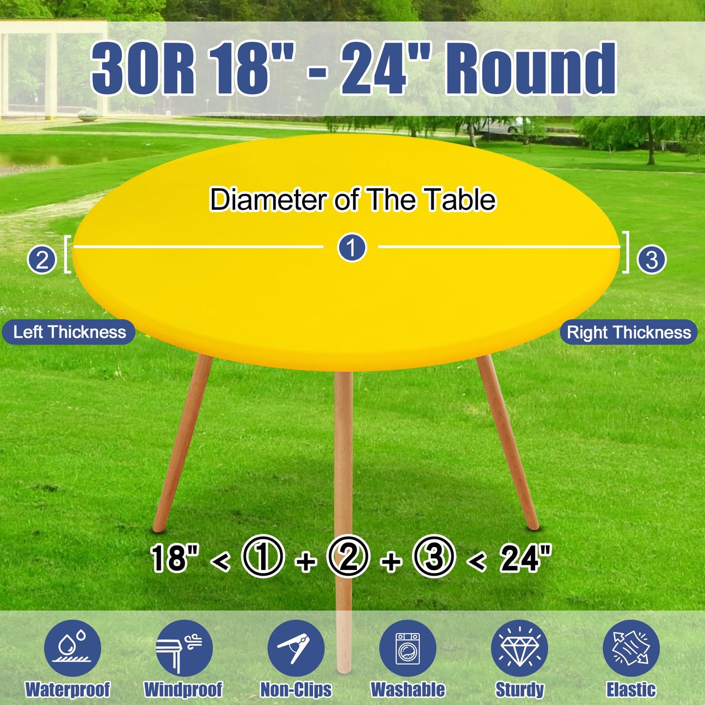 Moosfor Round Spandex Tablecloth, Elastic Fitted Waterproof Tablecloths for 18"-24" Tables, Stretch Washable Picnic Table Cover for Camping, Dining, Indoor and Outdoor, Yellow