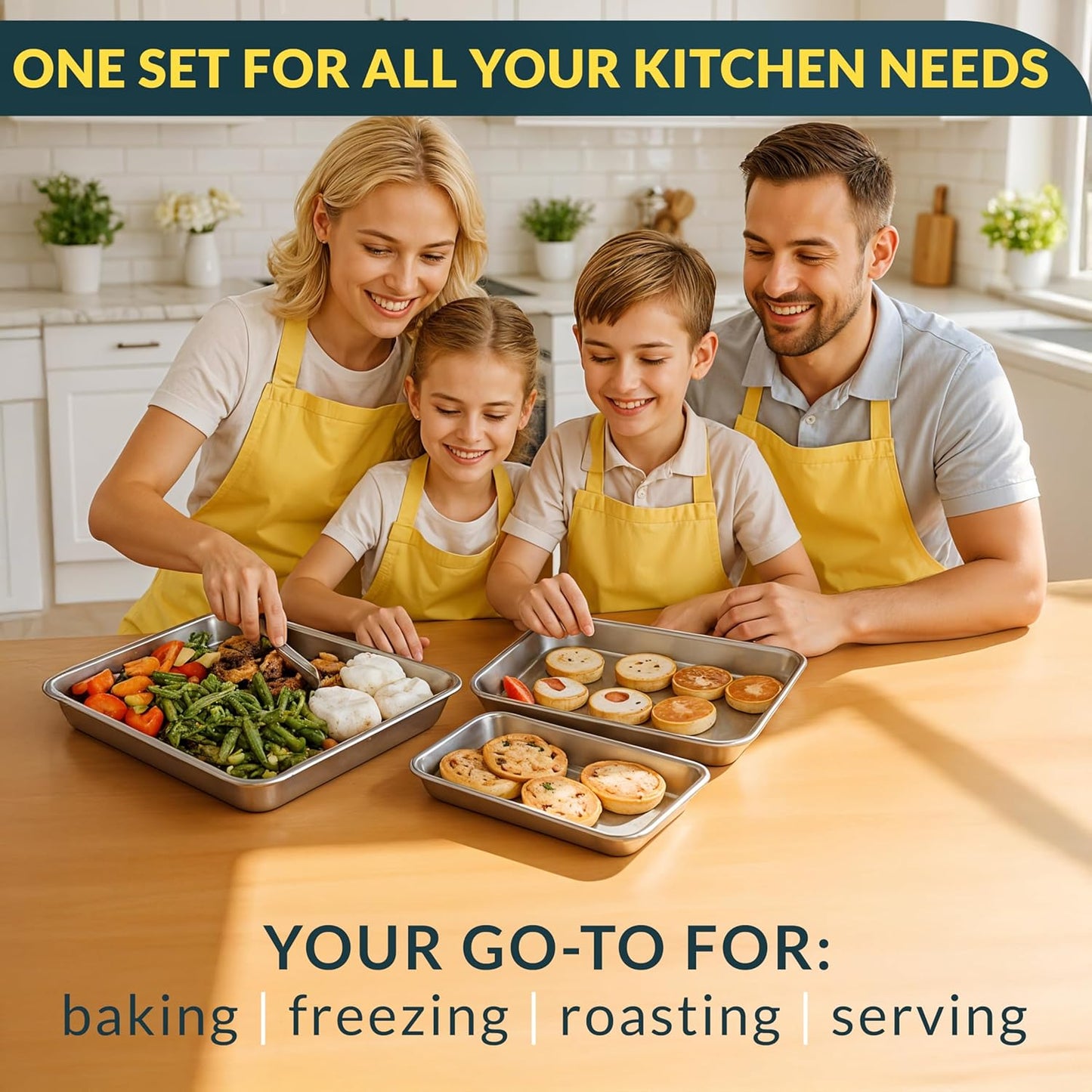 Baker’s Signature Stainless Steel Cookie Sheet Pan Set - Non-Stick, Rust Resistant | 3 Sizes: 9, 12, 16 Inch