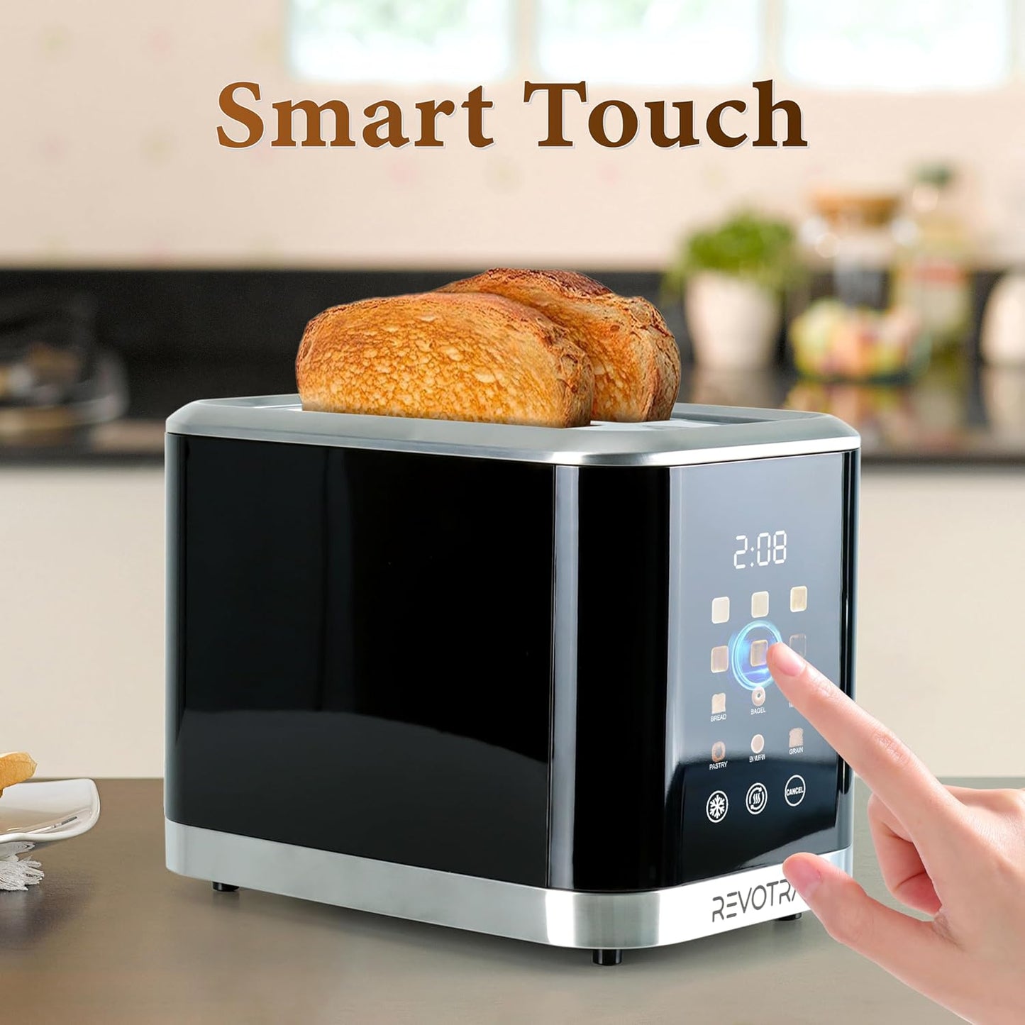 Skiennix 2-Slice Toaster - Stainless Steel with LED Display, Extra Wide Slots & 6 Shade Settings | Compact Design for Bagels & Waffles
