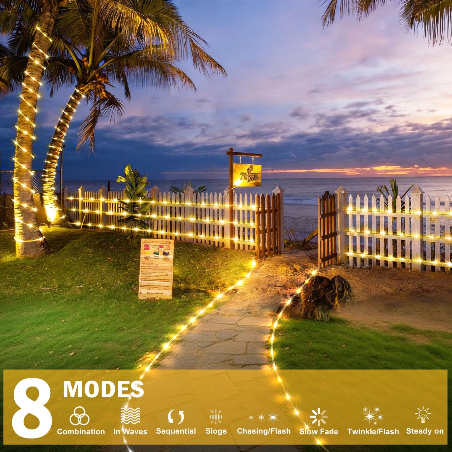 KNONEW 328FT 1000LED Rope Lights for Outside,Outdoor String Lights Waterproof 8 Modes Clear Tube Light for Indoor,Bedroom,Wedding,Garden,Patio,Christmas,Tree,Rv,Holiday Decoration(Warm White)