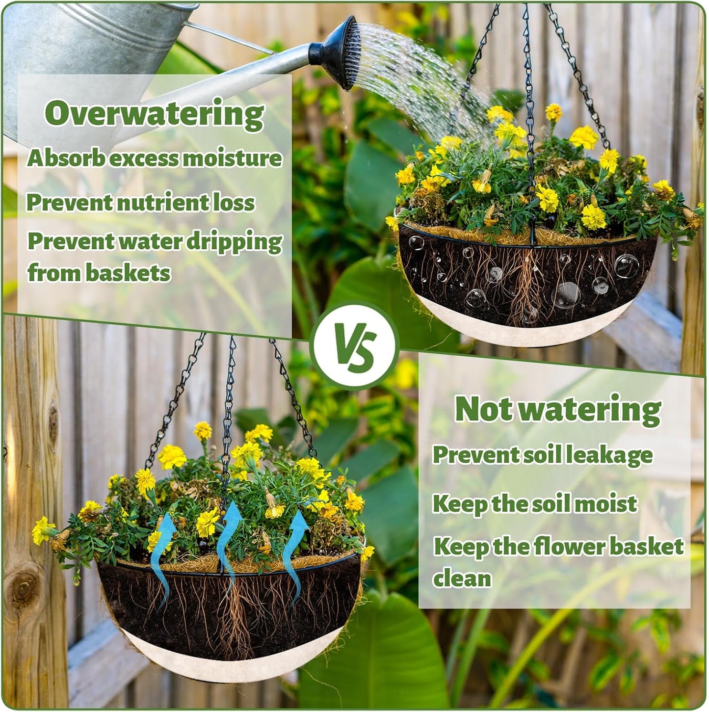 Premium Felt Plant Liners by [Brand Name] - Self-Watering Hanging Basket Liners, 10x10 Inch, 30-Pack for Optimal Water Retention & Drainage