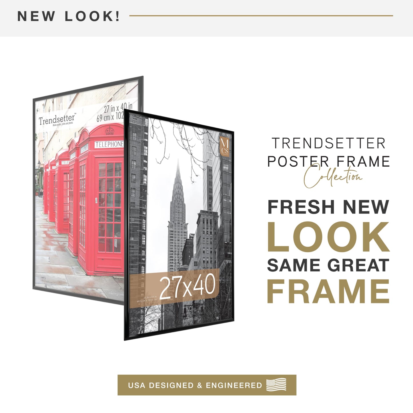 MCS Trendsetter 27x40 Poster Frame Black High-Gloss, Vertical & Horizontal Wall Hanging Large Picture Frame for Photos, Posters & Art Prints (2-Pack)