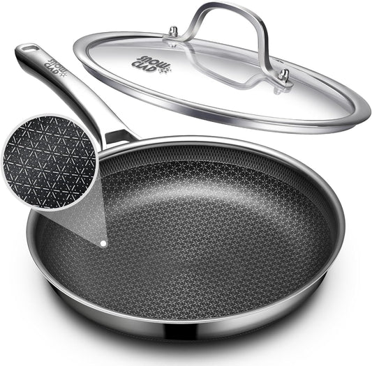 OATOFP Nonstick Frying Pan - 12 Inch Hybrid Chef Skillet with Lid | Dishwasher & Oven-Safe, PFOA Free