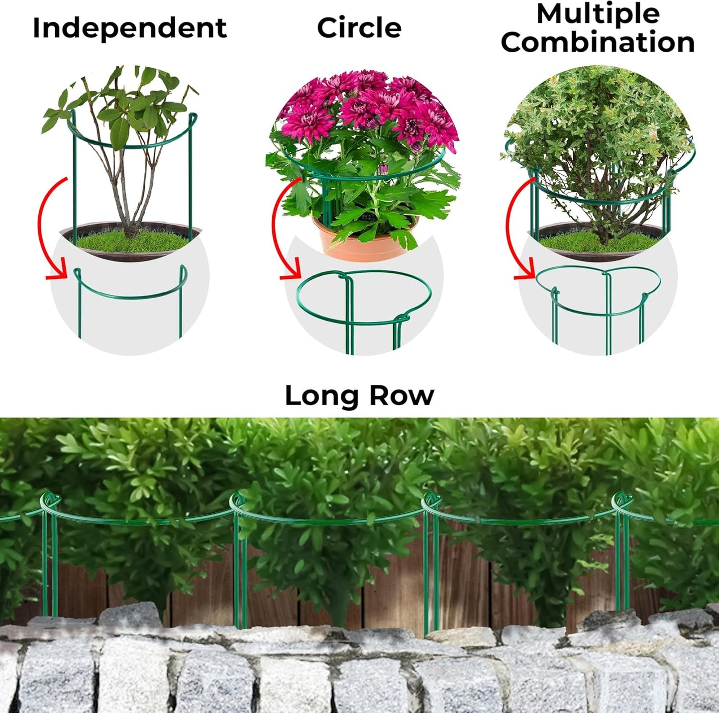 12 Pack Tall Snake Plant Support Stakes - 24" High Half Round Cages for Indoor/Outdoor Plants | Ideal for Peonies, Tomatoes, Hydrangeas, Roses