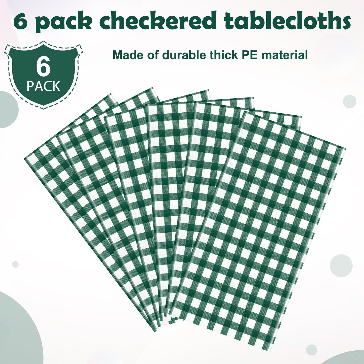 YIDAKO 6pcs 54X108inch Dark Green Checkered Tablecloth,Green Gingham Tablecloths Buffalo Plaid Disposable Plastic Table Covers for Birthday Baby Shower Bridal Wedding Party Birthday Decorations