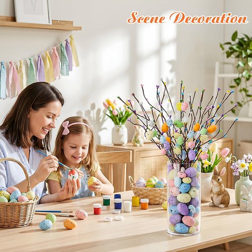 Giegxin 100 Pcs Artificial Easter Spray Vine Eggs with Vase for Easter Decoration, Spring Floral Stems Egg Twig Branches for DIY Spring Displays and Centerpiece Wreath Decoration