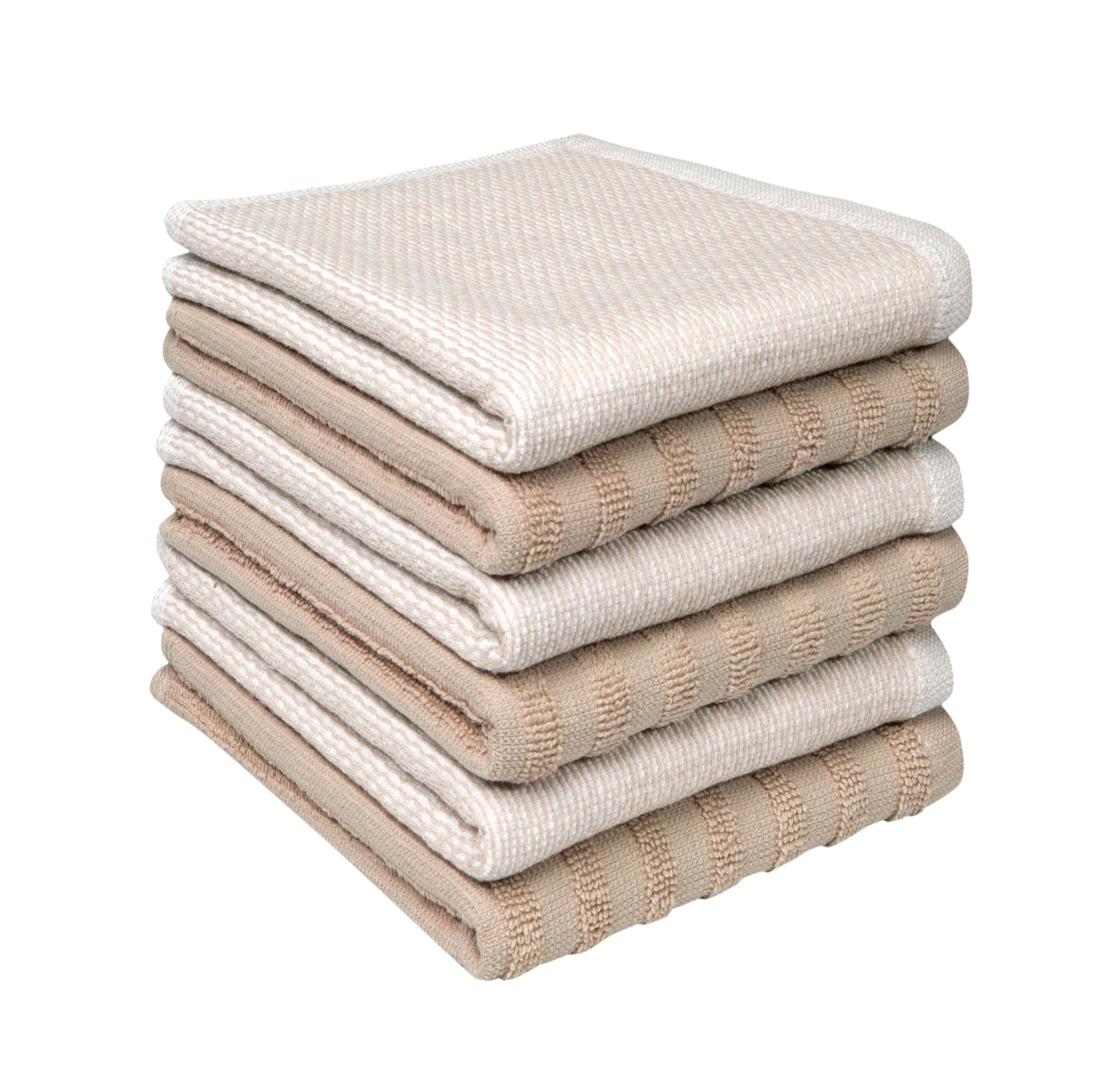 Bumble Premium Dish Cloths 13"x13" (6 Pack) | 100% Natural Ring Spun Cotton | 400 GSM | Highly Absorbent & Soft |Yarn Dyed & Solid Dyed Terry Dish Cloth Set - Tan