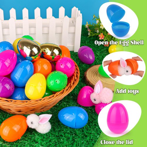 100 Pack 2.4" Colorful Fillable Easter Eggs with 6 Surprise Golden Eggs, Plastic Easter Egg Empty for Easter Egg Hunt Party Favors Kids Easter Basket Stuffers Fillers Classroom Prizes for Boys Girls