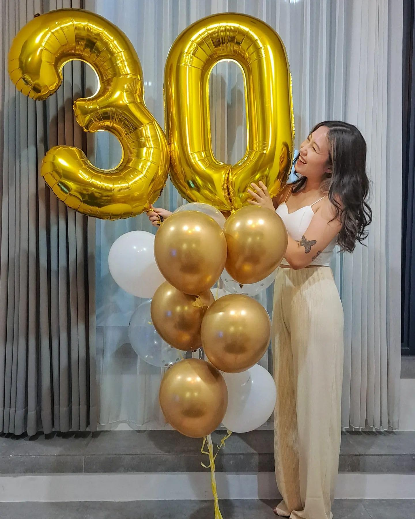Gold Number 30 Balloon 40 inch, 30 Number Balloons, 30th Gold Birthday Decorations, 30 Year Old Women Men Golden Party Supplies