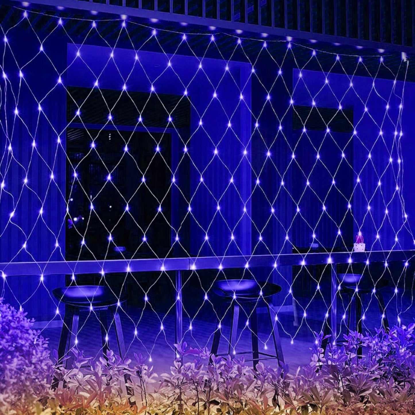 WATERGLIDE 360 LED Outdoor Christmas Net Lights - 12FT x 5FT, Waterproof with 8 Lighting Modes | Blue Holiday Decor