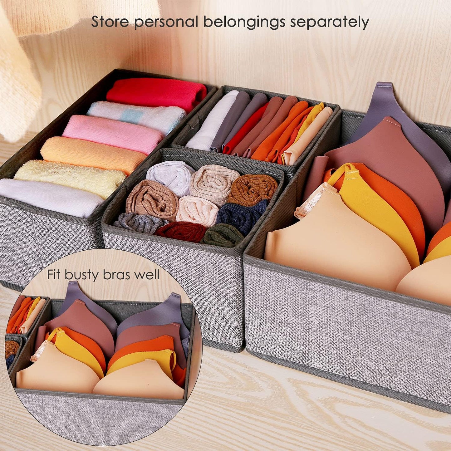 Skiennix Drawer Organizers - Foldable Clothing Storage Boxes for Closet & Dresser | 12 Pack in Grey