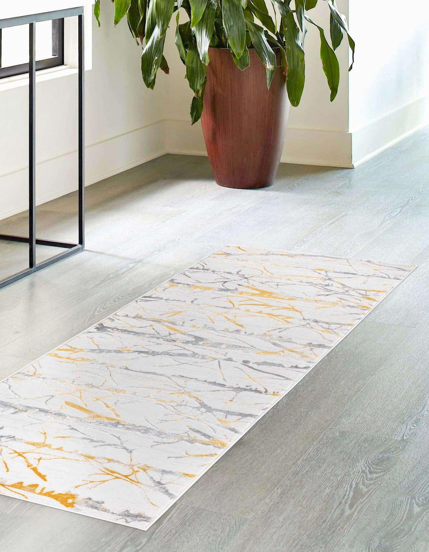 Unique Loom Finsbury Collection Area Rug - Anne (2' x 8' Runner, Yellow and Gray/ Ivory)