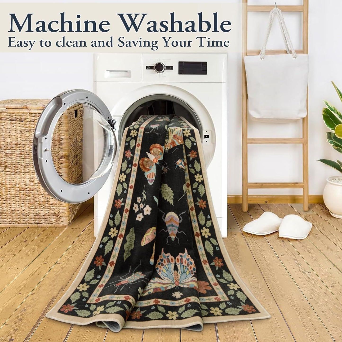 Lahome Washable Insect Rug - Soft Non-Slip Indoor Mat for Entryway & Bathroom | 2x3 ft, Black