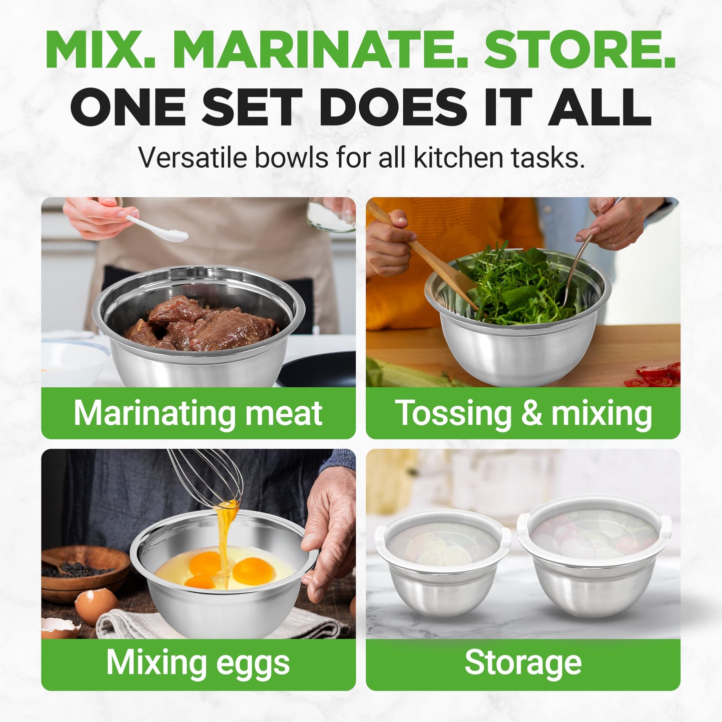 NutriChef 10 Piece Stainless Steel Mixing Bowls with Lids Set, Dishwasher Safe, 5 Stackable Nesting Bowls and 5 BPA-Free Lids for Kitchen, Cooking, Food Storage, Meal Prepping, Mixing & Serving