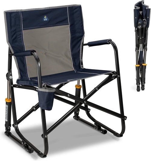 GCI Outdoor Freestyle Rocker Camping Chair - Portable Folding Rocking Chair with Durable Armrests & Drink Holder | Indigo Blue
