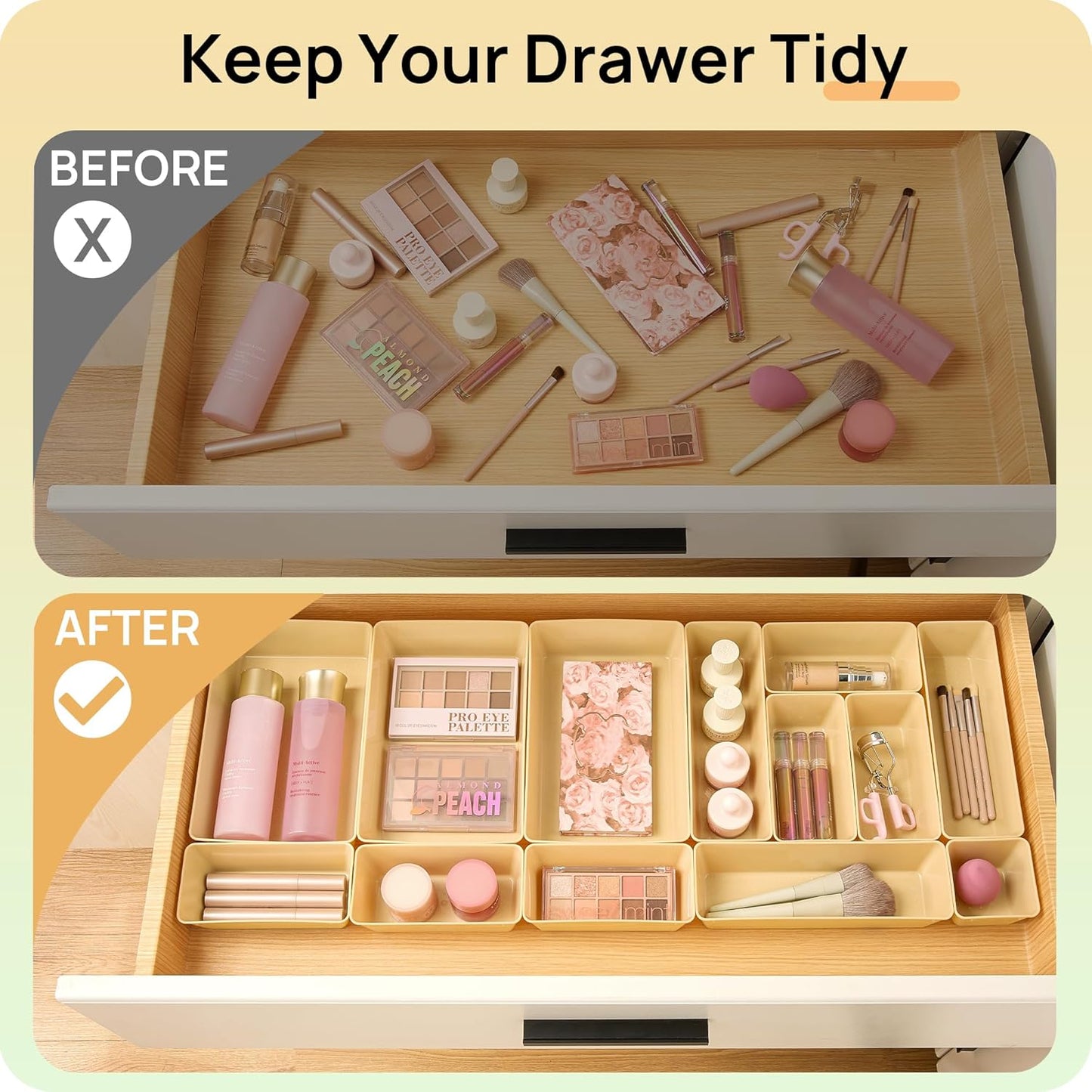 Vtopmart 25 PCS Plastic Drawer Organizers - Versatile Storage Bins for Makeup, Kitchen & Office | 4 Sizes