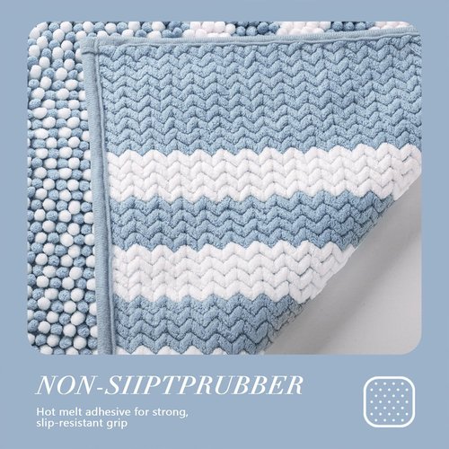 BSICPRO Bathroom Rugs - Extra Soft Shaggy Chenille Bath Mat | 24x16 Inch, Non-Slip, Quick Dry, Light Blue