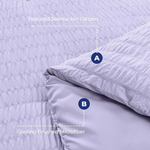 HYMOKEGE Twin XL Comforter Set - Light Purple Seersucker 5-Piece Luxury Bedding Set