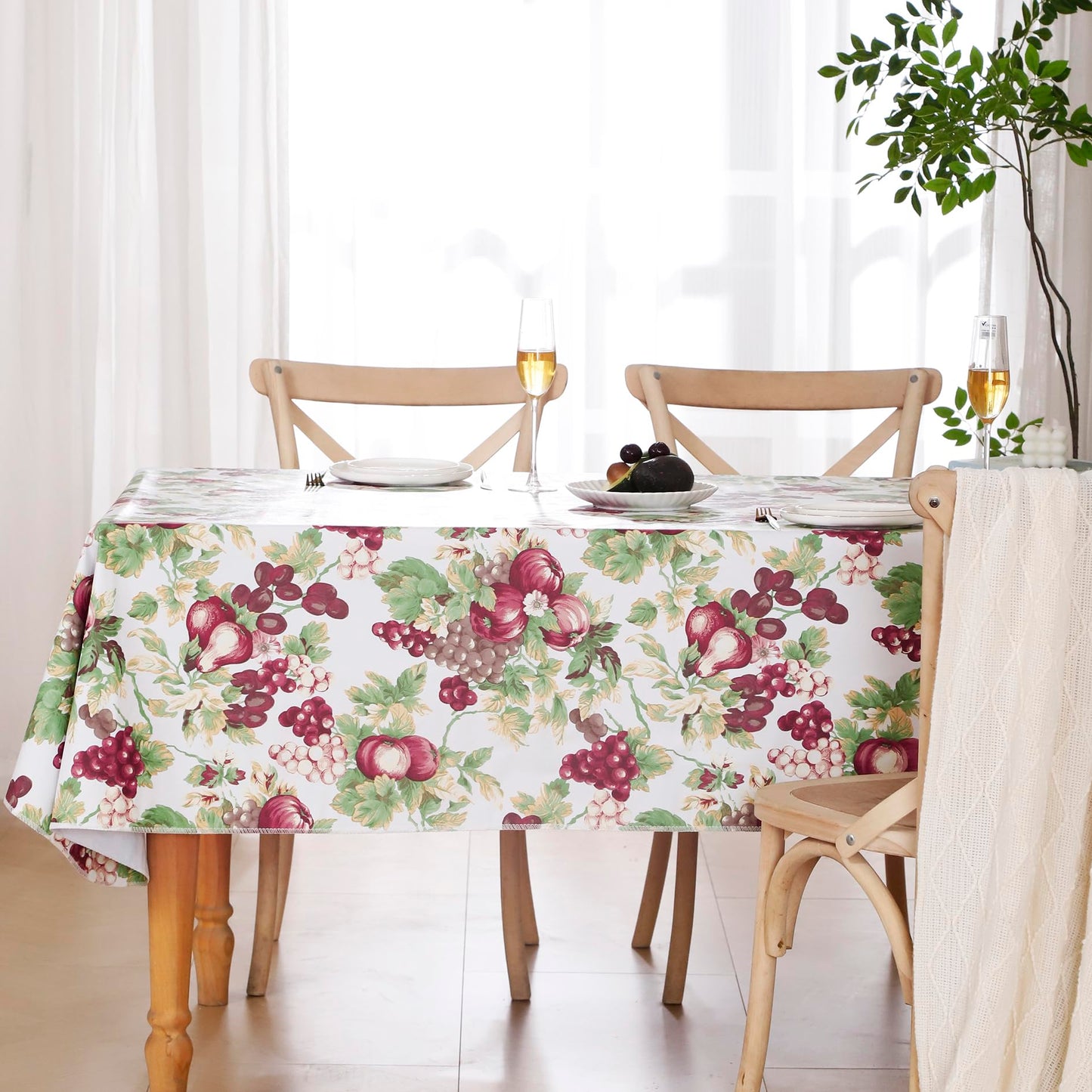 Walrus Heavy Duty Vinyl Tablecloth with Flannel Backing Waterproof Oil-Proof Plastic Table Cloth Stain-Resistant Wipeable Rectangle or Square Table Cover for Indoor and Outdoor (Fruits, 60x102 Inch)