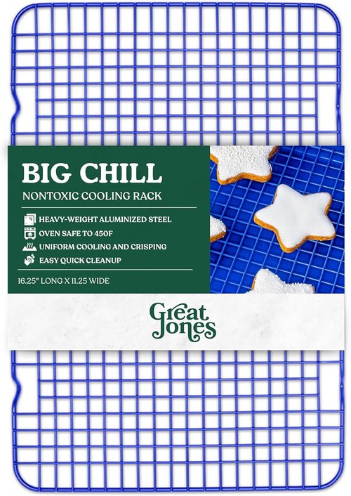Great Jones Big Chill Cooling Rack - Heavy-Weight Aluminized Steel, Nonstick, 16.9" x 11.4", Blueberry