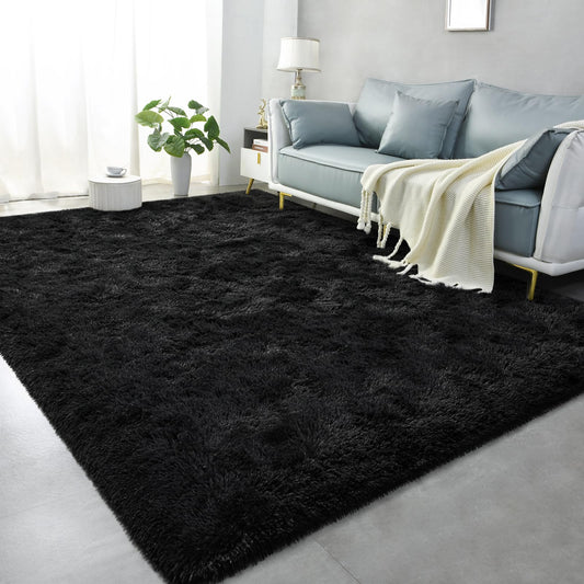 Lascpt Super Soft Shag Area Rug for Living Room, 6x9 ft Black Rug for Girls Bedroom, Modern Plush Throw Rug for Kids Room, Fuzzy Floor Carpet for Indoor Dorms Office Nursery Women Home Decor